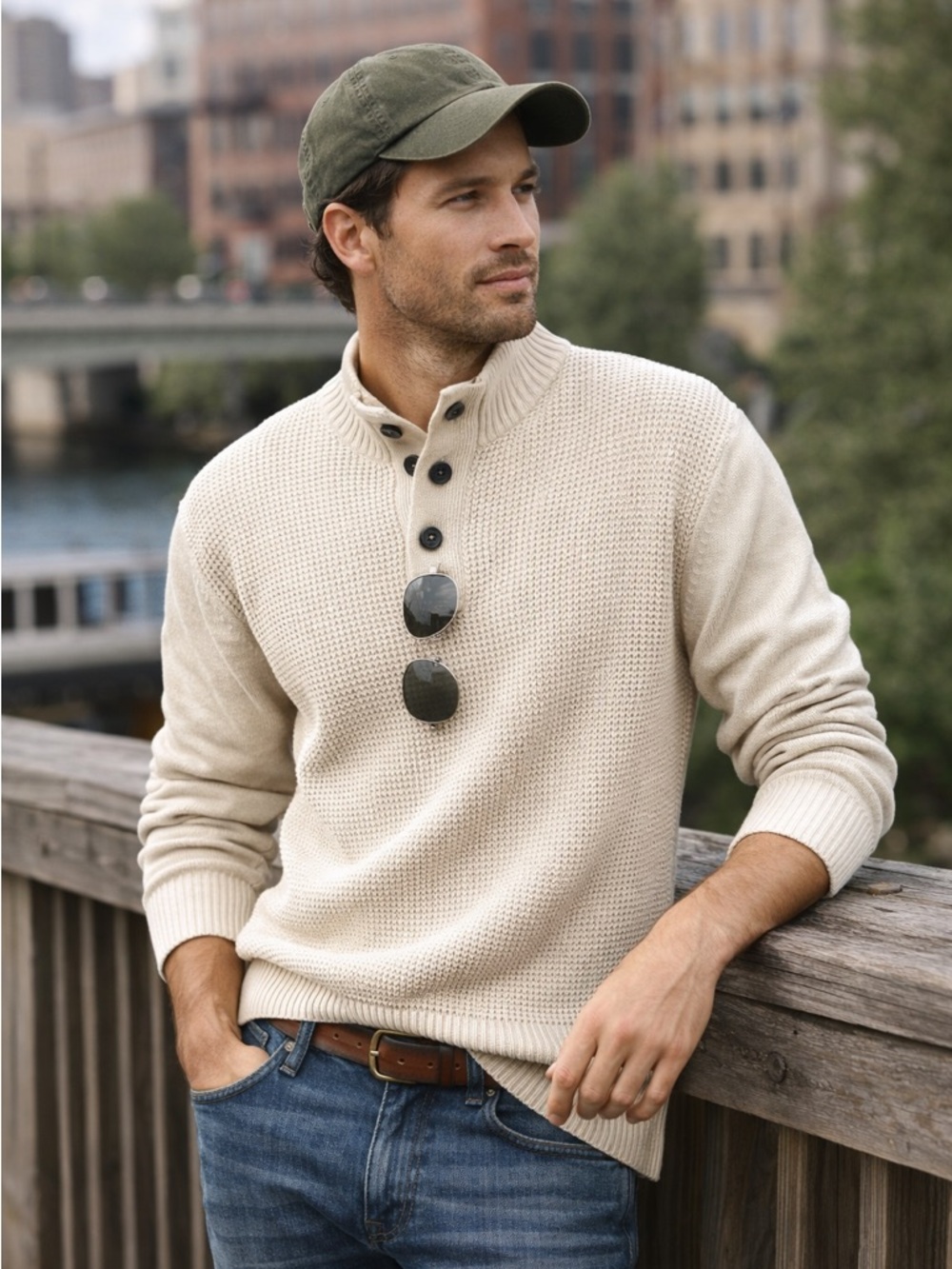Weatherproof Men's Sweater in Cream